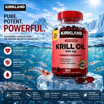 【Nhập khẩu từ Mỹ】 Viên Uống Dầu Nhuyễn Thể Tôm Krill Oil 500mg 180v Của