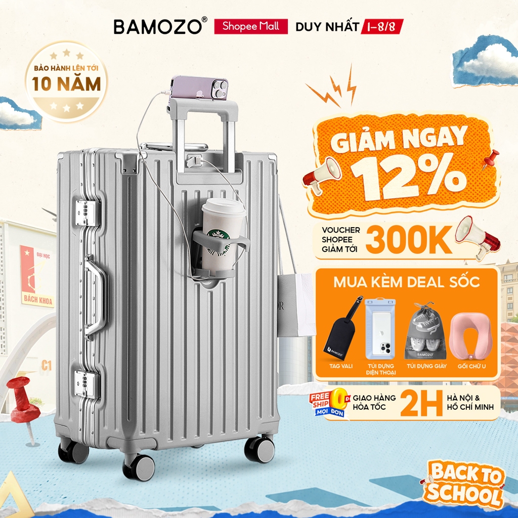 Vali Bamozo Khung Nhôm 9066 Size 20/24/28 Cao Cấp Bo 4 Góc Kim Loại Chống Va Đập_9066