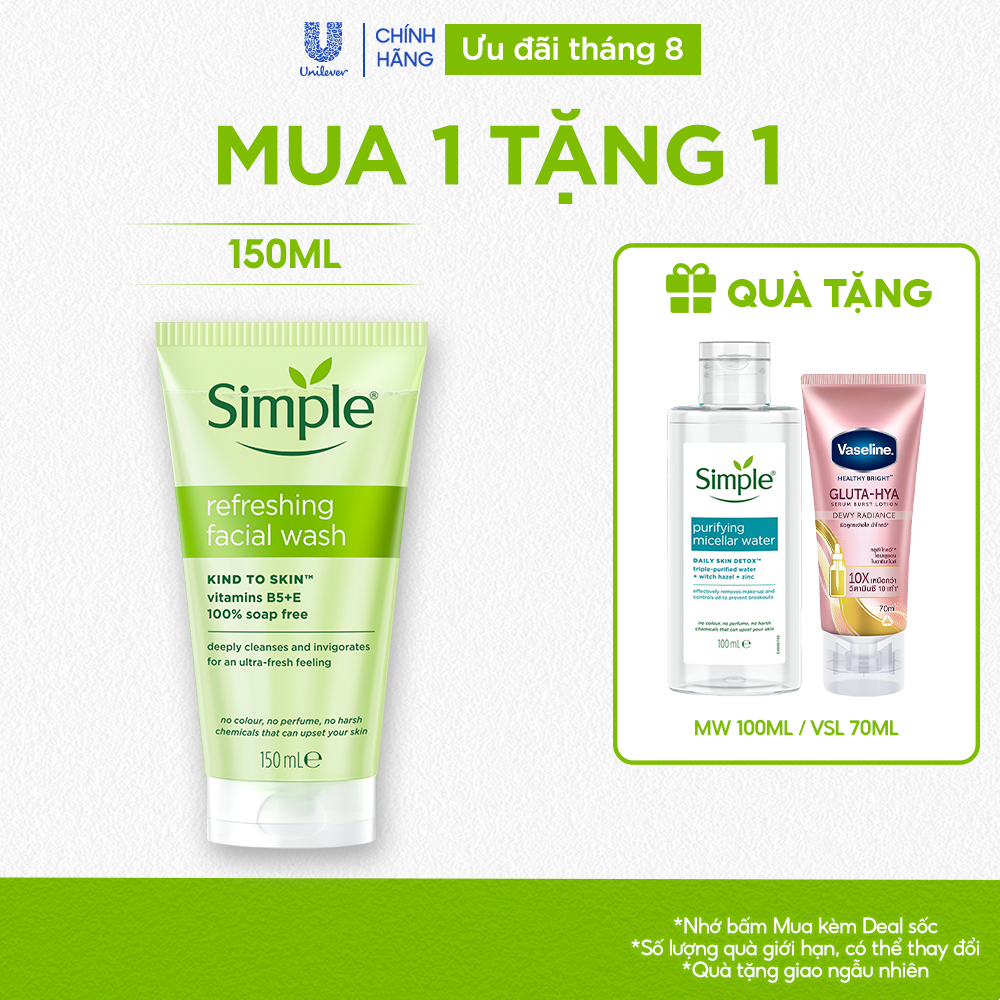 [DIỆN MẠO MỚI] Sữa Rửa Mặt Simple lành tính và hiệu quả cho mọi loại da 150ml