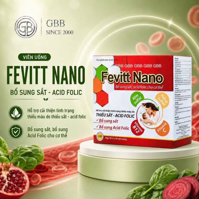 Viên uống bổ sung sắt Fevitt Nano bổ máu, cải thiện tình trạng thiếu máu - Hộp 100 viên