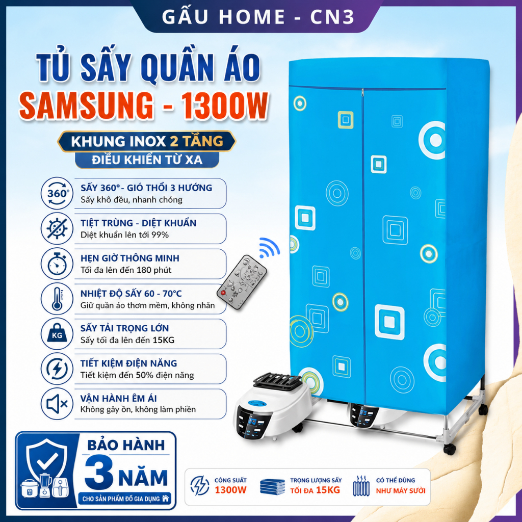 TỦ SẤY QUẦN ÁO (BẢO HÀNH 12 THÁNG) 2 TẦNG KHÔ NHANH CÓ ĐIỀU KHIỂN TỪ XA CHẠY ÊM KHÔNG GÂY ỒN 2026