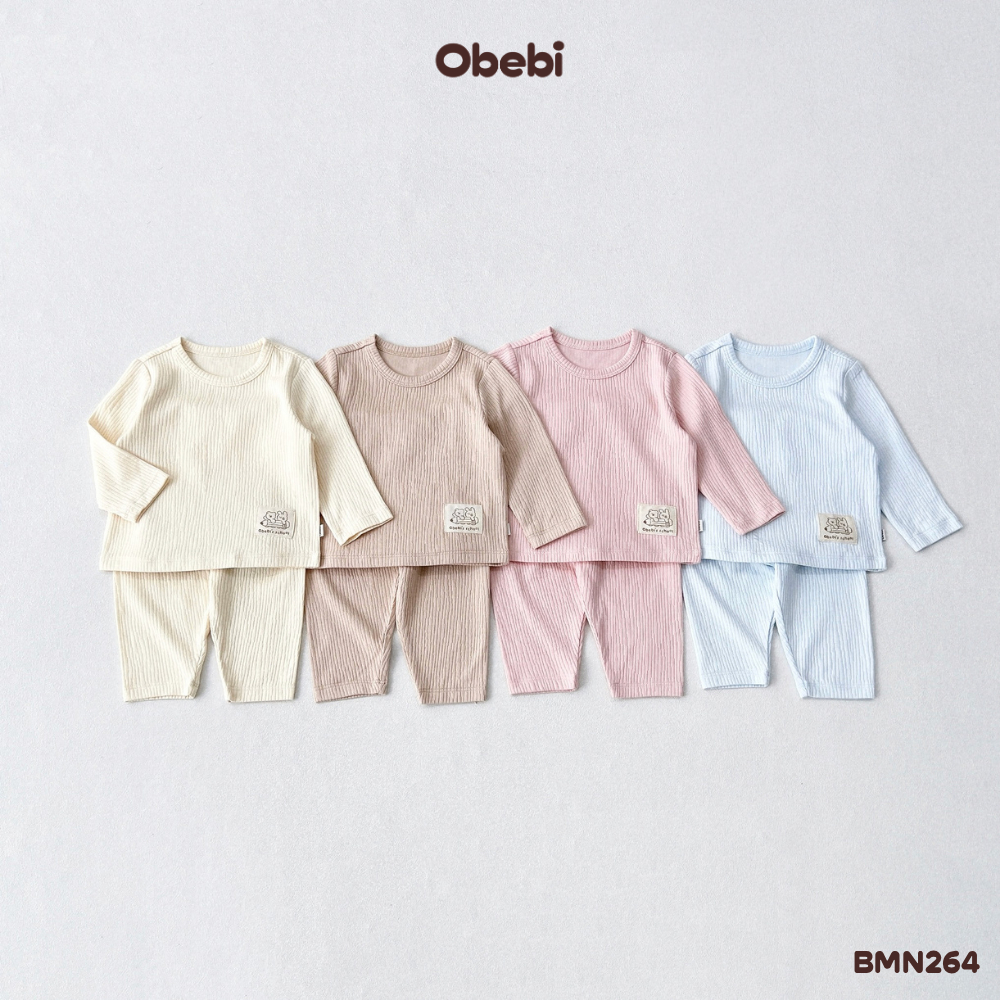 Bộ Dài Tay Vải Gân Sọc Mềm Mại Thu Đông Obebi Cho Bé Trai Và Bé Gái 6-22KG BMN264