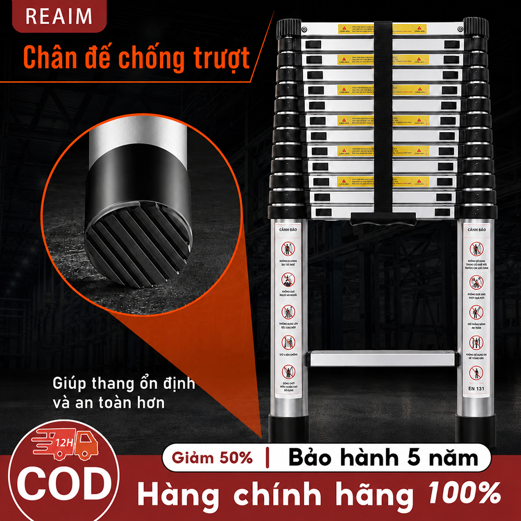 Thang Rút Nhôm Cao Cấp Chữ I 2M-6M Rút Đơn/Rút Đôi Tải 1000KG Gấp Gọn Chống Trượt Khóa An Toàn