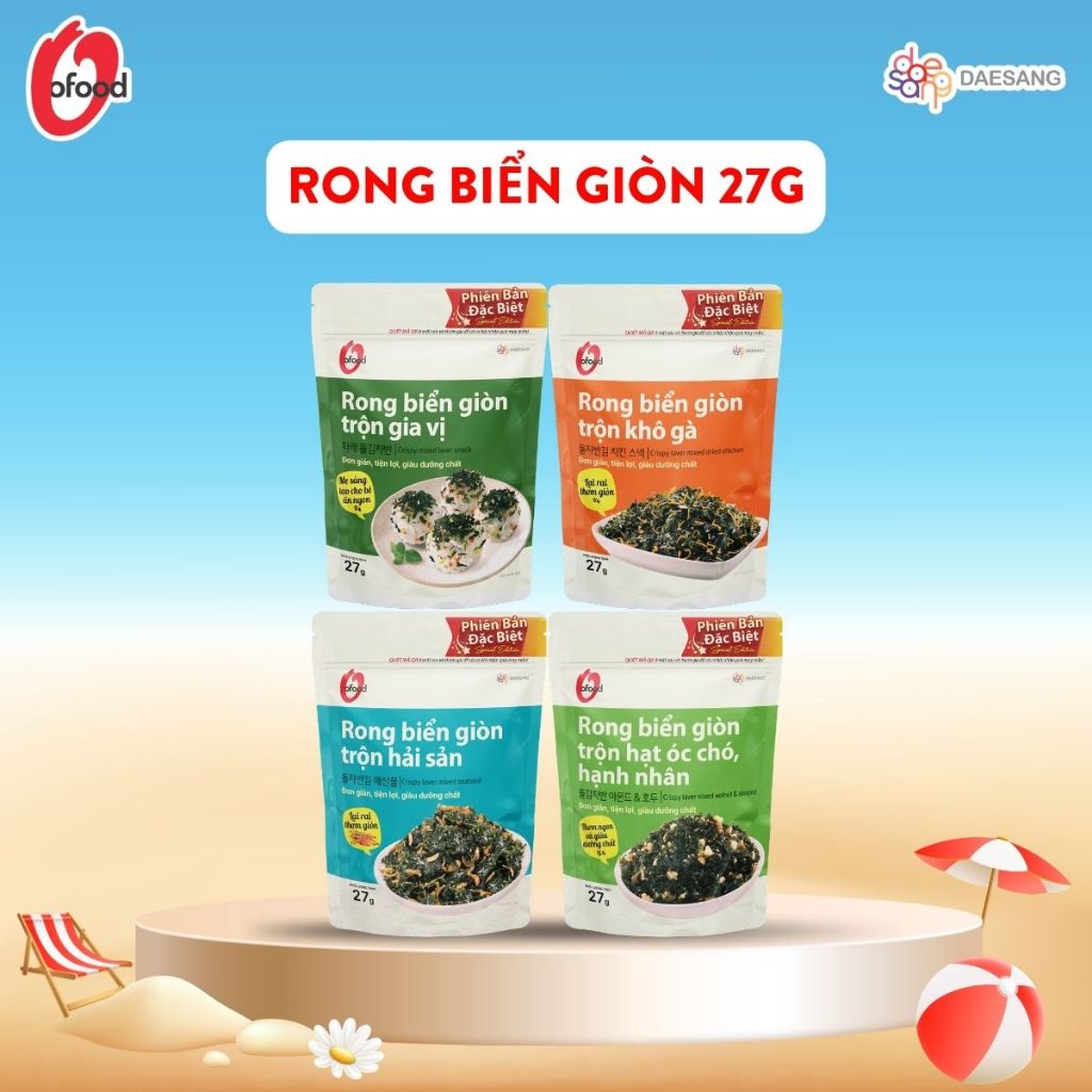[O’FOOD VN] RONG BIỂN GIÒN TRỘN GIA VỊ O’FOOD 27G – RONG BIỂN ĂN VẶT, ĂN LIỀN, TRỘN CƠM, NHIỀU VỊ KHÔ GÀ, HẢI SẢN, ÓC CH