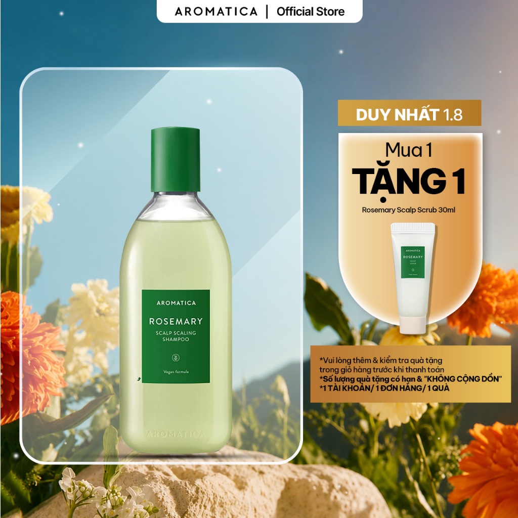 Dầu Gội Hương Thảo Ngăn Rụng Tóc Aromatica Rosemary Scalp Scaling Shampoo 400Ml