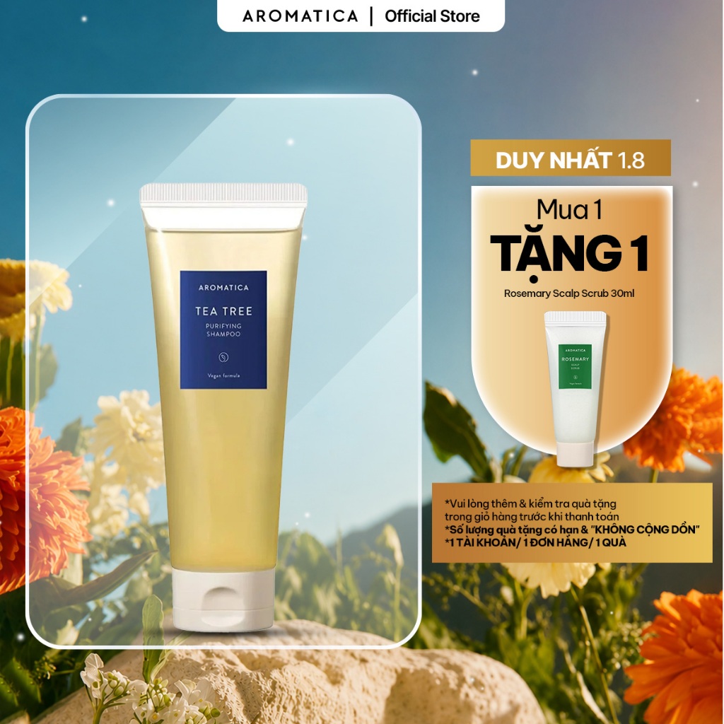 Dầu Gội Tràm Trà AROMATICA Tea Tree Purifying Shampoo 180ml Dành Cho Da Đầu Dầu