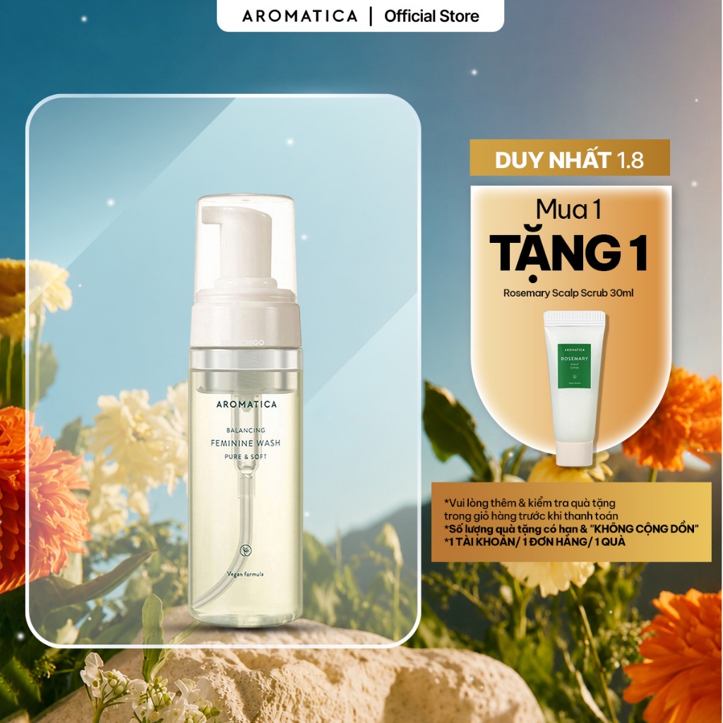 Dung Dịch Vệ Sinh Phụ Nữ Dạng Bọt Dịu Nhẹ AROMATICA Pure & Soft Feminine Wash 170ml