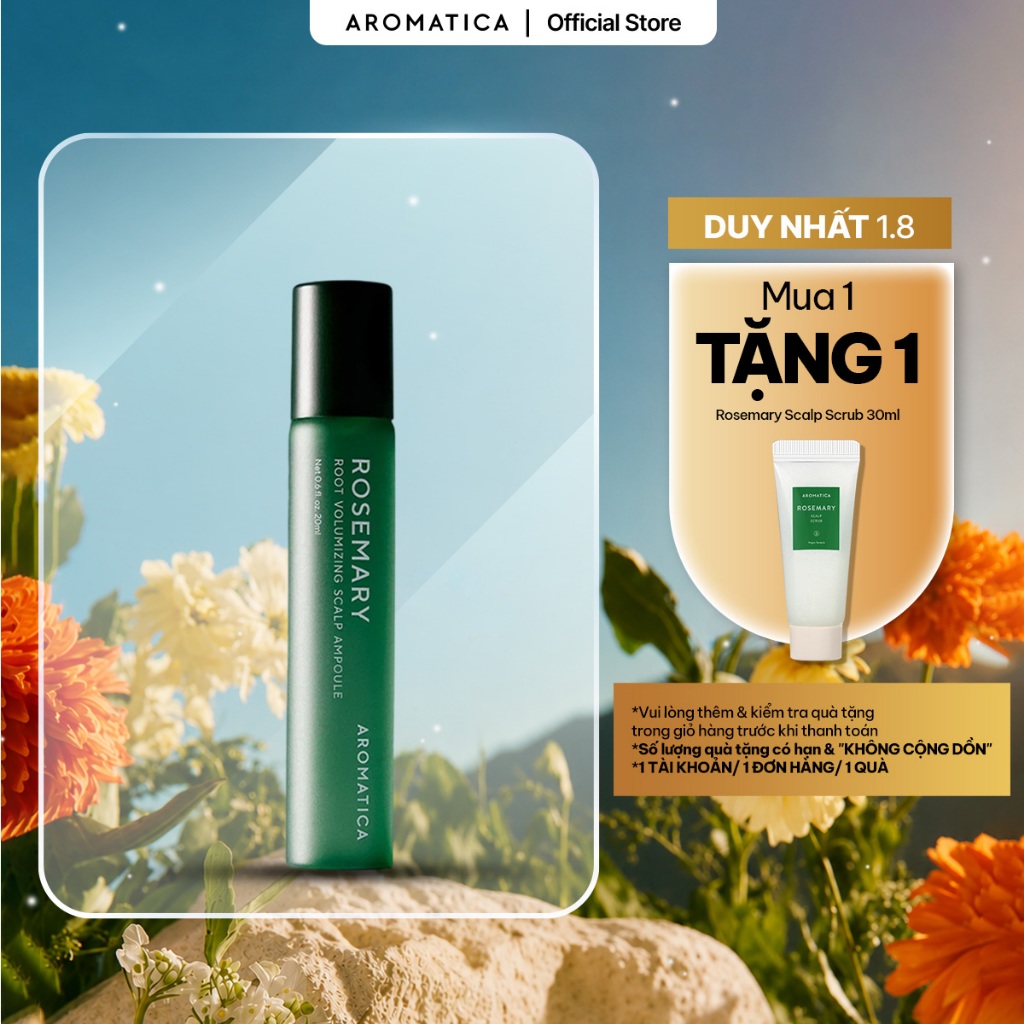 Tinh Chất Dưỡng Da Đầu Giúp Giảm Rụng Tóc AROMATICA Rosemary Root Volumizing Scalp Ampoule 20ml
