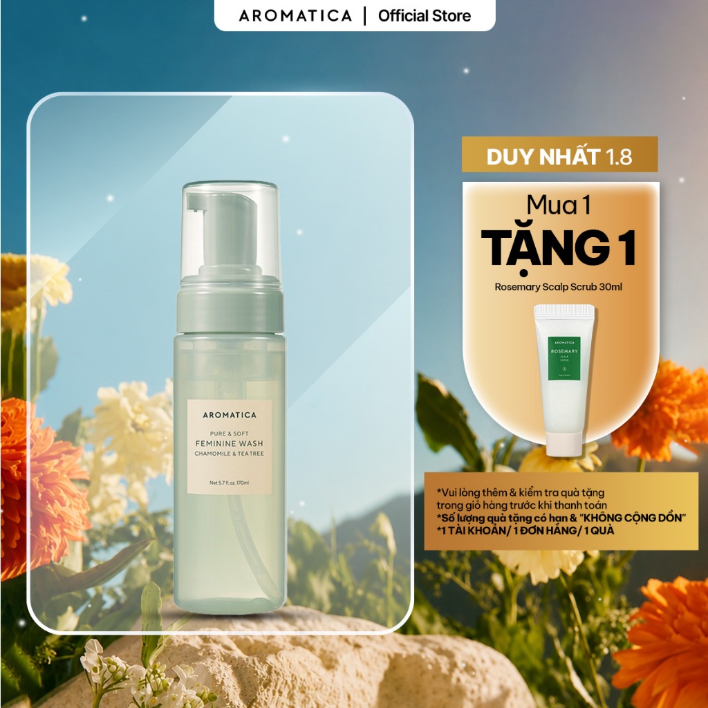 Dung dịch vệ sinh phụ nữ AROMATICA Pure & Soft Feminine Wash Chamomile & Tea Tree 170ml