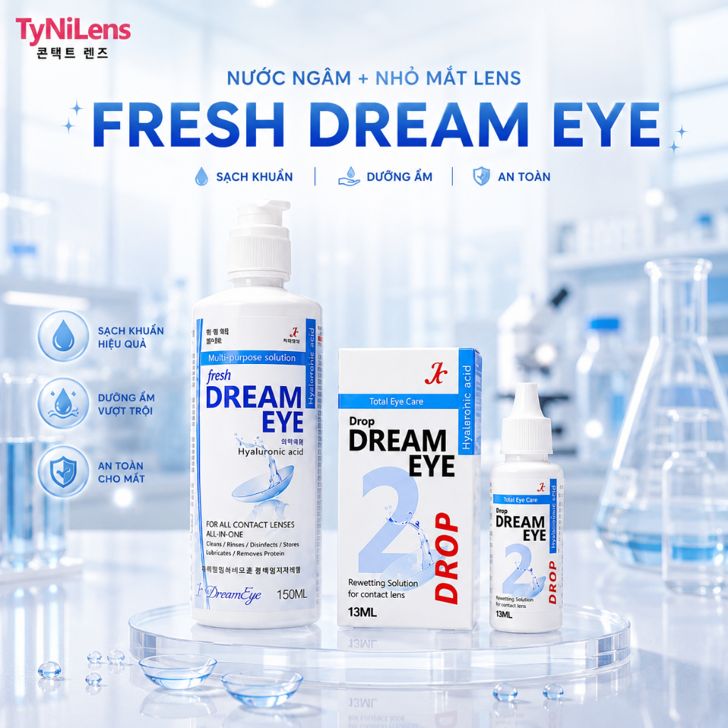 Nước Ngâm Lens Dream Eye Và Nhỏ Mắt Drop Dream Eye2 Dung Tích 80ml, 150ml, 350ml và 13ml