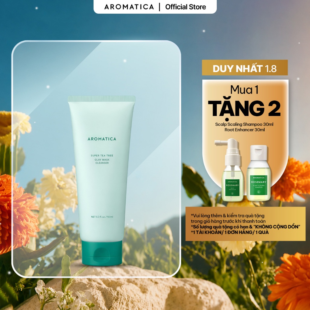Sữa Rửa Mặt 2in1 Với Kết Cấu Kem Mịn Aromatica Super Tea Tree Clay Mask Cleanser 150ml