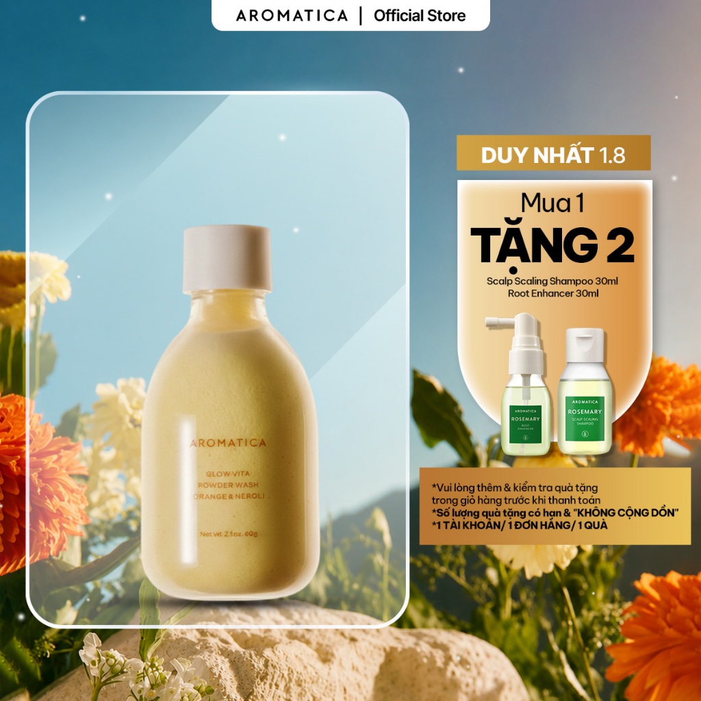 Bột rửa mặt AROMATICA GLOW VITA POWDER WASH ORANGE & NEROLI 60g