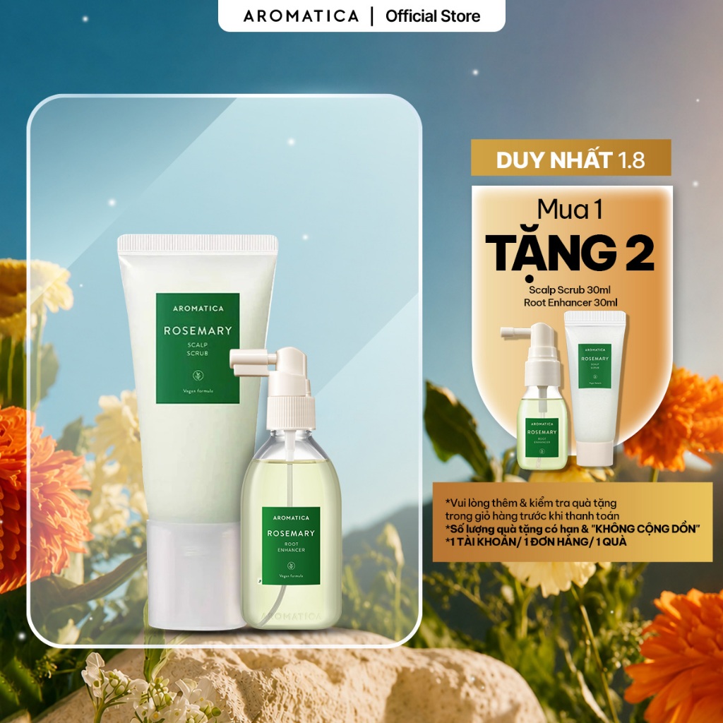 Tẩy Tế Bào Chết 165g + Xịt Dưỡng Chân Tóc 100ml Hỗ Trợ Ngăn Rụng Tóc Aromatica Rosemary