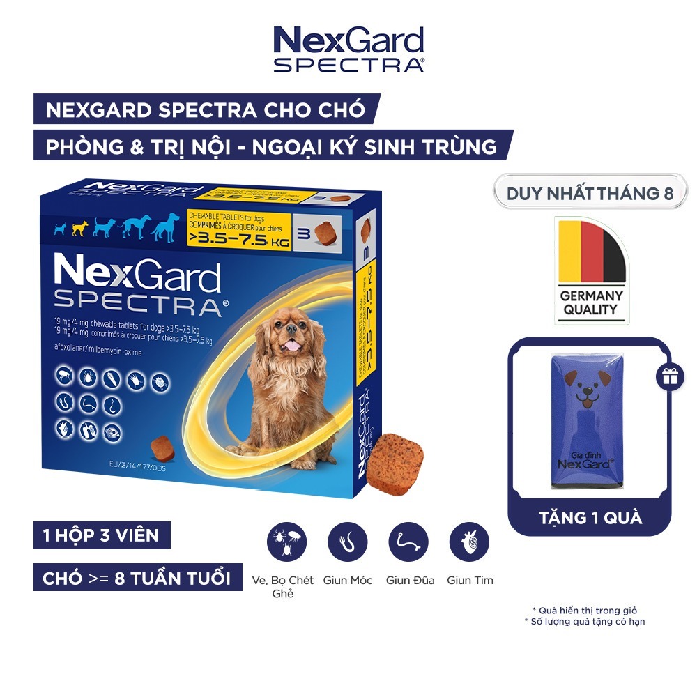 [FREE QUÀ TẶNG] NexGard SPECTRA - Viên nhai mềm phòng nội,ngoại ký sinh trùng dành cho Chó size S (3.5-7.5kg) | BigBuy360 - bigbuy360.vn