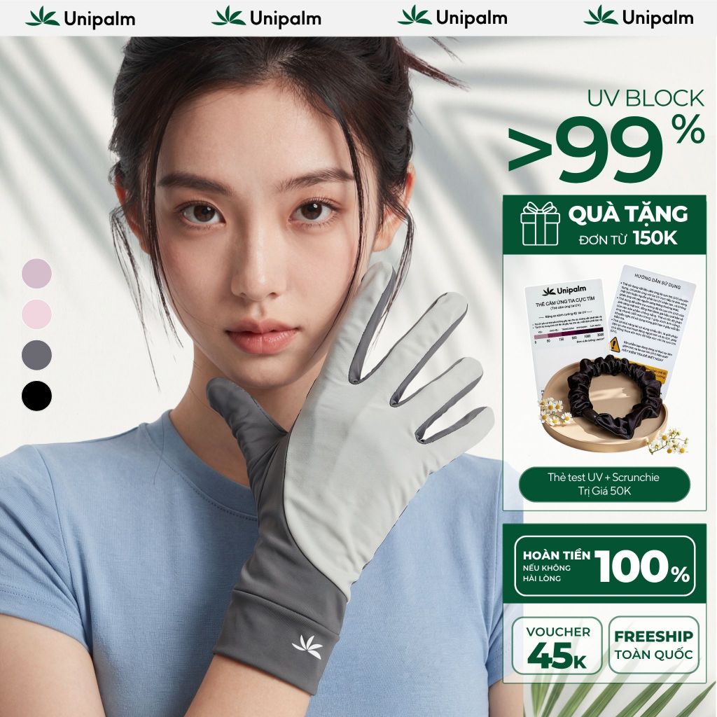 Găng tay chống nắng chống tia UV 99% cho nữ chạy xe Unipalm Air S4 vải lụa băng hở đầu ngón cảm ứng