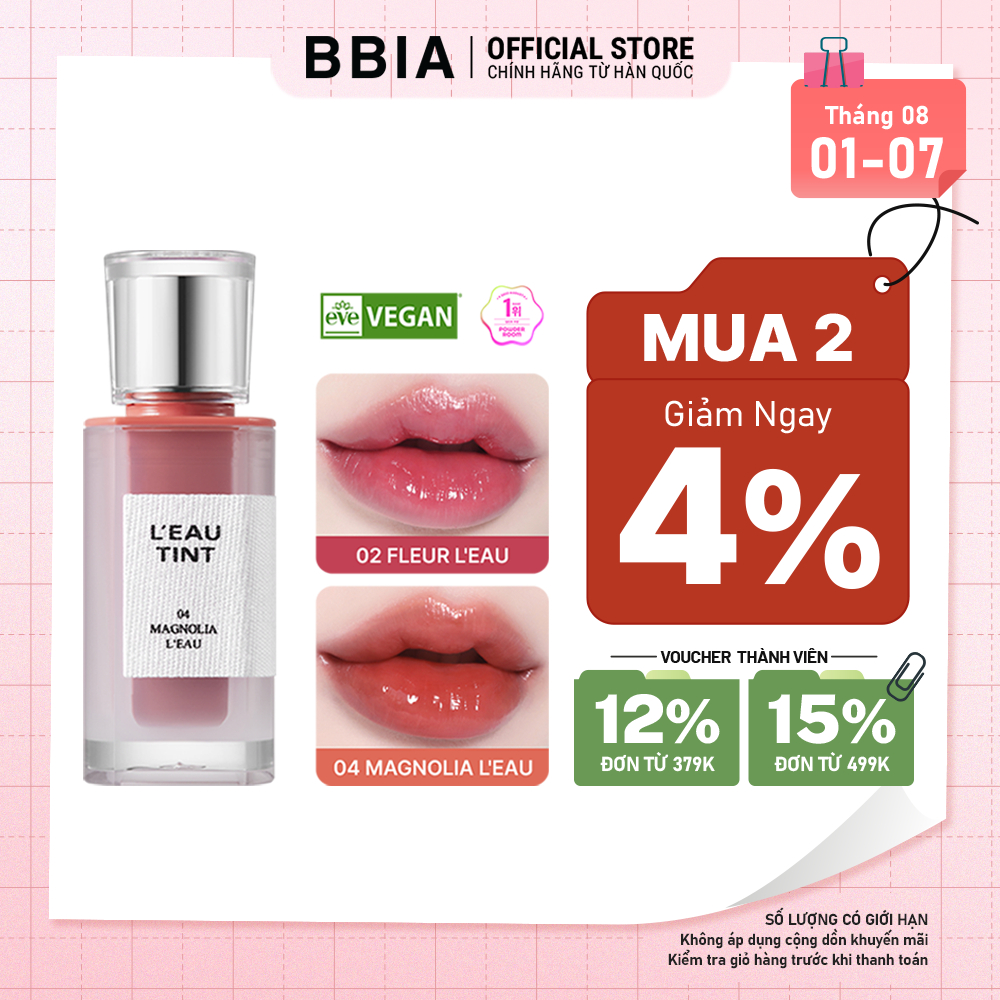 Son tint bóng lâu trôi, dưỡng ẩm, màu trong veo BBIA L'eau Tint 4.5g