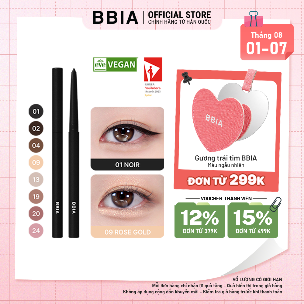 Kẻ mắt dạng gel thuần chay, chống nước tuyệt đỉnh BBIA Last Auto Gel Eyeliner 0.3g