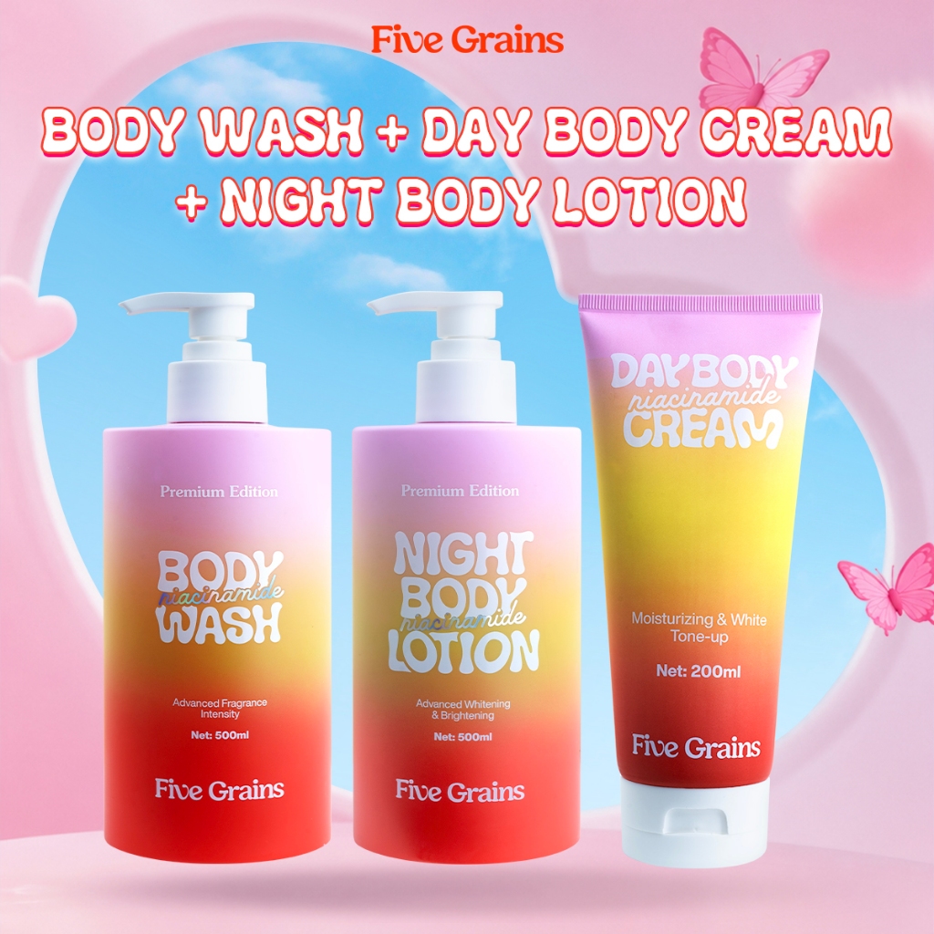 Bộ ba giúp dưỡng trắng chuyên sâu Five Grains (Sữa tắm 500ML & Kem dưỡng nâng tone 200ML & Kem dưỡng ban đêm 500ML) | BigBuy360 - bigbuy360.vn