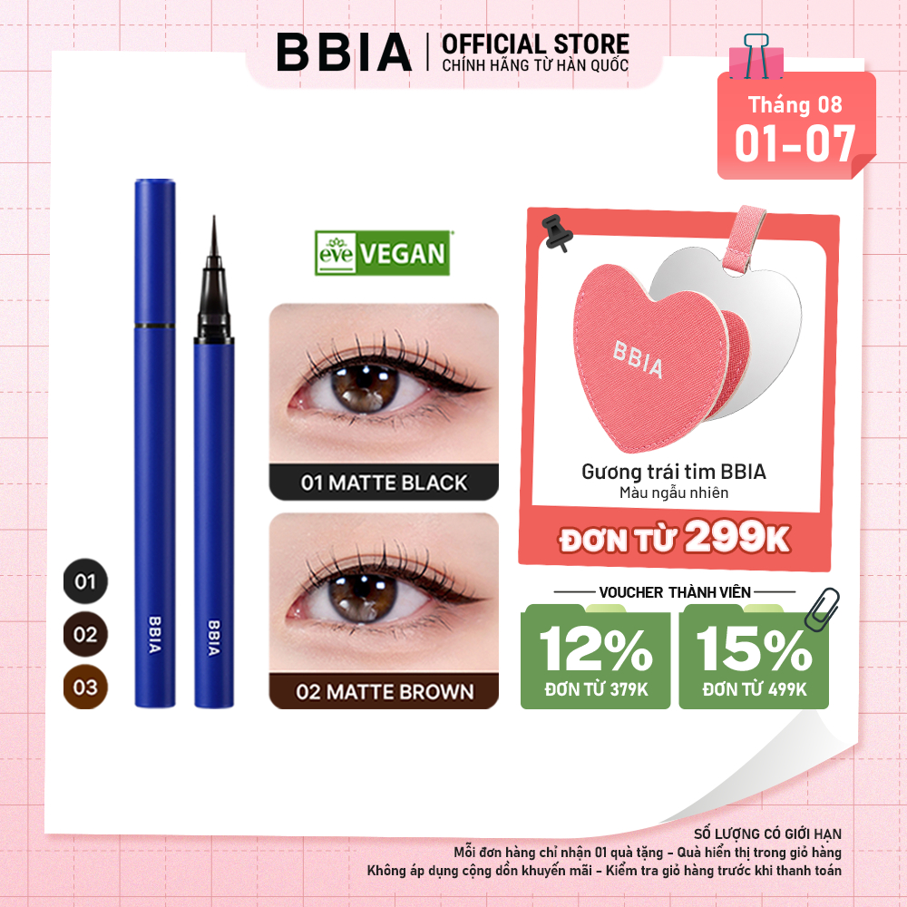Kẻ mắt nước bền màu, chống nước BBIA Never Die Brush Eyeliner 0.4g