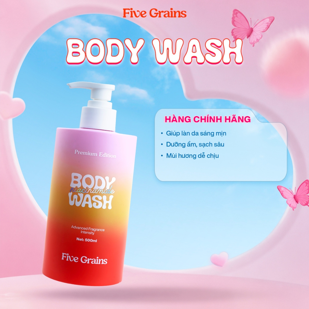 Sữa tắm Cao cấp Five Grains giúp dưỡng trắng da Niacinamide lưu hương nước hoa 500ML phiên bản nâng cấp | BigBuy360 - bigbuy360.vn