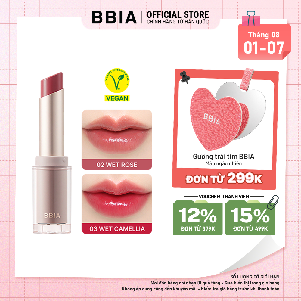 Son thỏi tint bóng căng mọng, dưỡng ẩm mềm mịn BBIA Ready To Wear Water Lipstick 3g