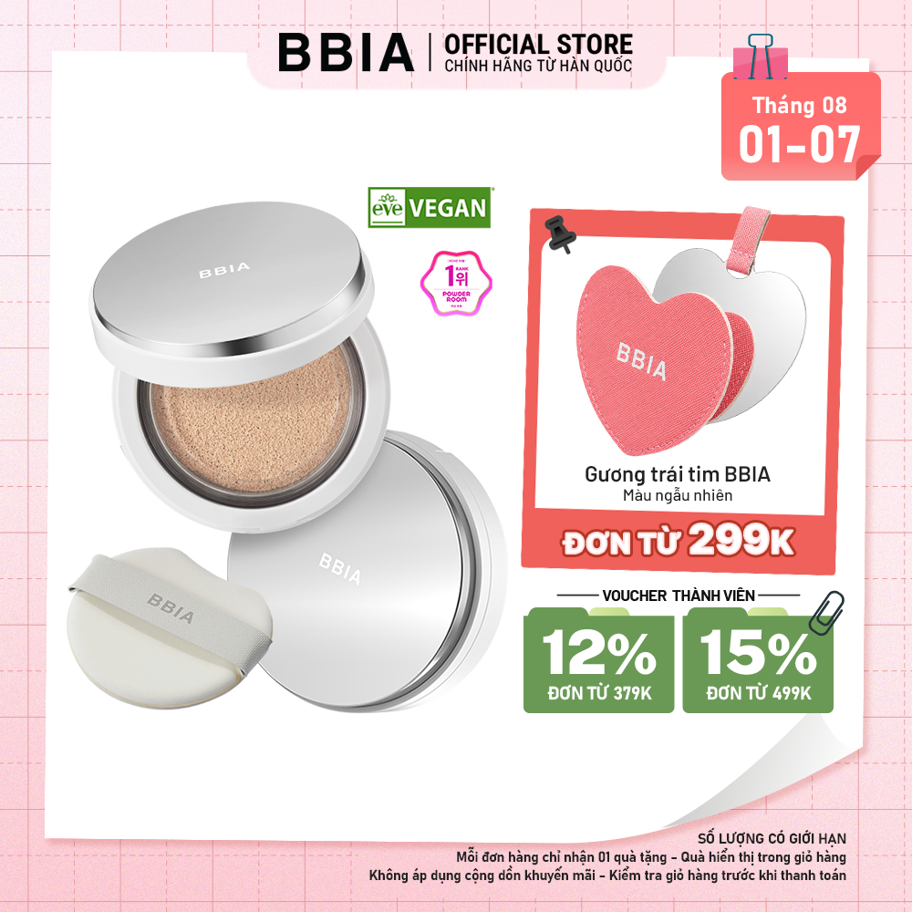 Cushion dưỡng ẩm căng bóng, bền màu BBIA Eau Glow Cushion Eau Edition 15g