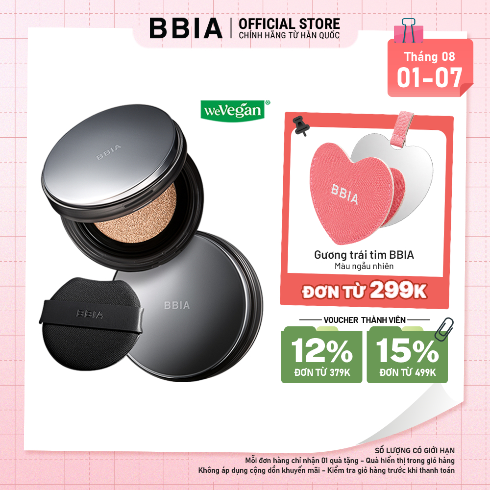 Cushion Che phủ hoàn hảo, lớp nền mịn lì suốt 24h BBIA Eau Matte Cushion 15g