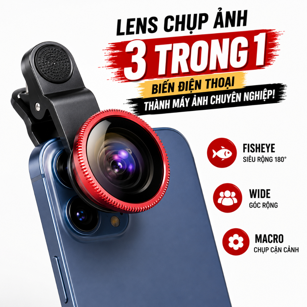 Ống Len Camera 001, Bộ Ống Kính 3 Trong 1 Gồm Kính Macro, Góc Rộng, Fisheye Cho Điện Thoại Thông Minh, Máy Tính Bảng
