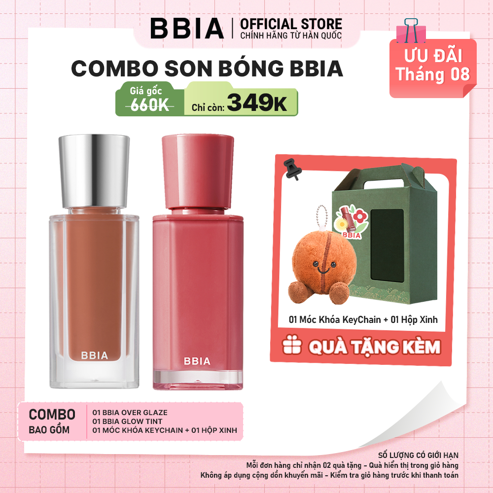 COMBO Son Bóng BBIA: 01 Son bóng mượt mà BBIA Over Glaze + 01 Son tint bóng BBIA Glow Tint