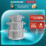 Bộ nồi Inox 304 Sunhouse Healthy SHG605 - Gồm 3 nồi size 16,20,24cm -Đáy từ 3 lớp - Inox 304 - Phù hợp mọi loại bếp — ảnh 1