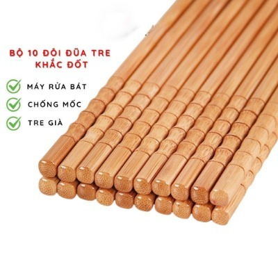 Bộ 50 Đôi Đũa Tre Khắc Đốt Cao Cấp – Chống Mốc, Dùng Máy Rửa Bát, Tre Già Tự Nhiên.