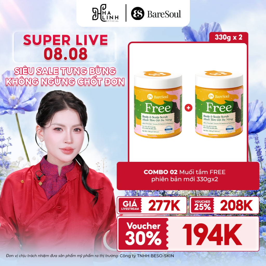 COMBO 2 Muối tắm FREE tẩy da chết da đầu, tóc bản mới 330gx2
