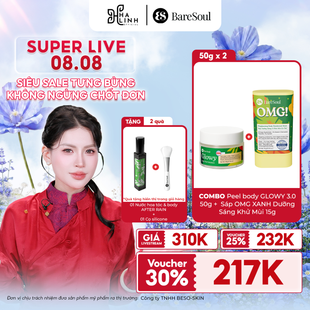 Combo Peel Glowy 50g + sáp OMG Xanh 15g dưỡng sáng, khử mùi TẶNG 1 cọ + 1 nước hoa After Rain 10ml