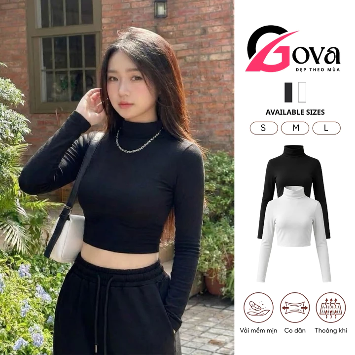 Áo Croptop Nữ Cổ Lọ Tay Dài Vải Thun Borip Kiểu Sexy Nữ, Áo Thun Ôm Body Đẹp Nhiều Màu GOVA CR28