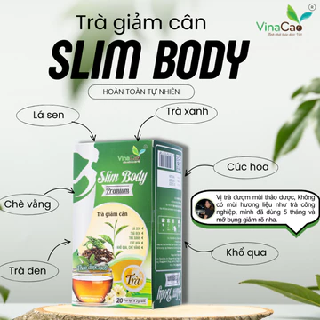 Trà hỗ trợ giảm cân Slim Body Premium Vinacao - Từ lá sen, trà đen, trà xanh, khổ qua, chè vằng