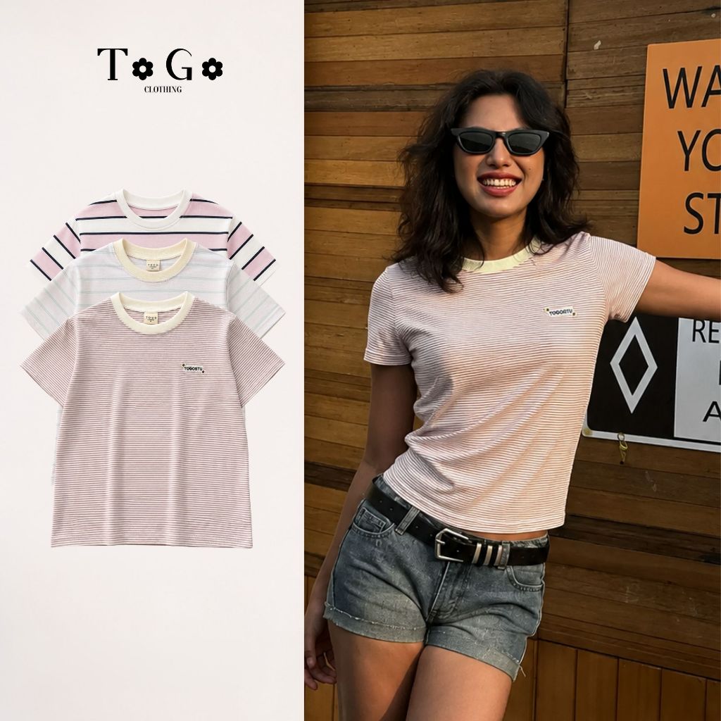 Áo Thun Baby Tee Nữ Togoclothing vải Cotton Co Giãn họa tiết sọc kẻ   - BBTEE14