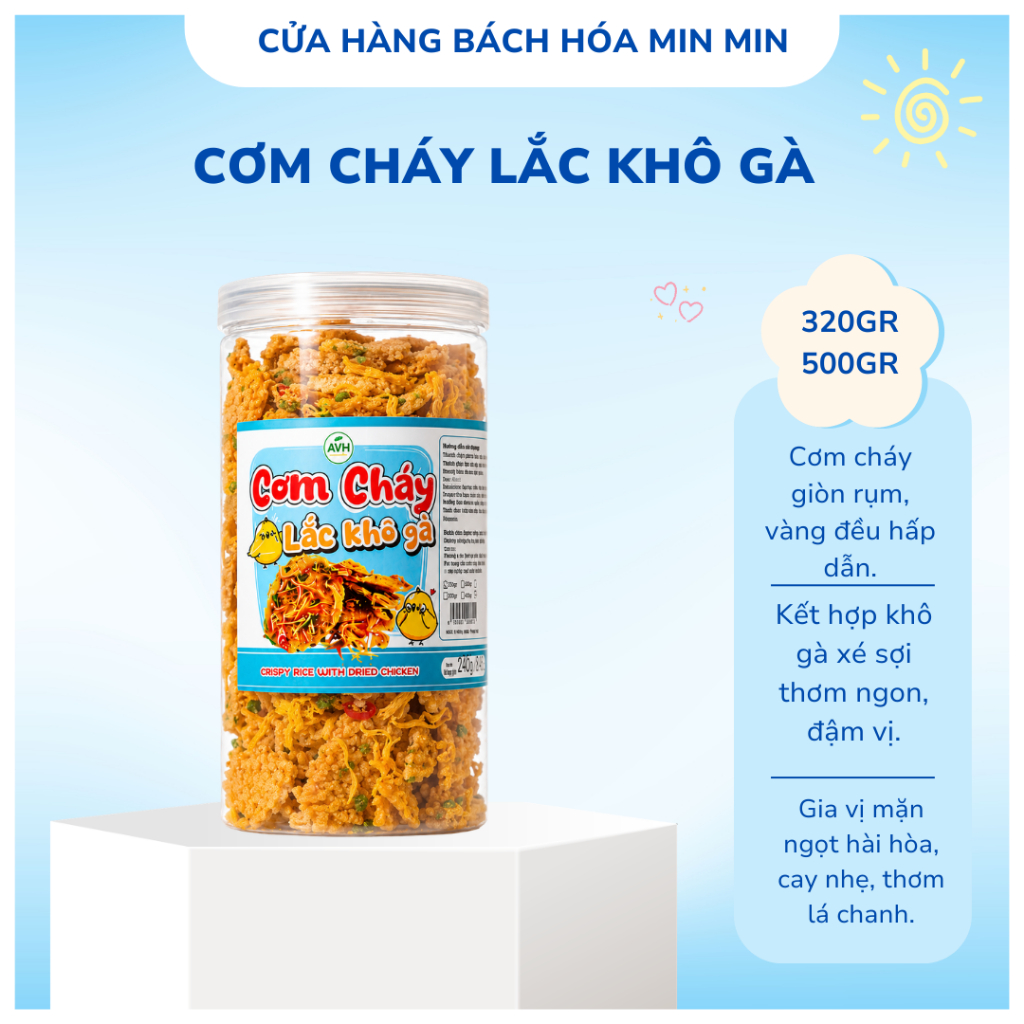 [HŨ VUÔNG 500GR] Cơm Cháy Lắc Khô Gà Giòn Rụm Đậm Vị, Thơm Ngon Hấp Dẫn