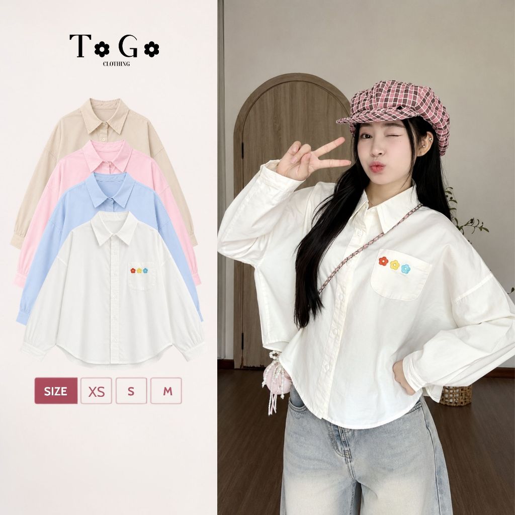 Áo sơ mi nữ dáng ngắn Lilla Top Togo Clothing Form rộng tay dài thêu hoa thanh lịch cá tính ASM09 | BigBuy360 - bigbuy360.vn