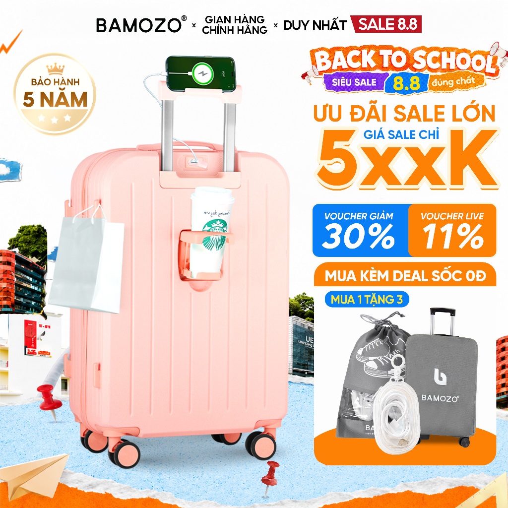 Vali Du Lịch B Bamozo 8812 Thời Trang Size 20/24inch, ABS Cao Cấp Bảo Hành 5 Năm – Lỗi 1 Đổi 1 Trong 30 Ngày_8812