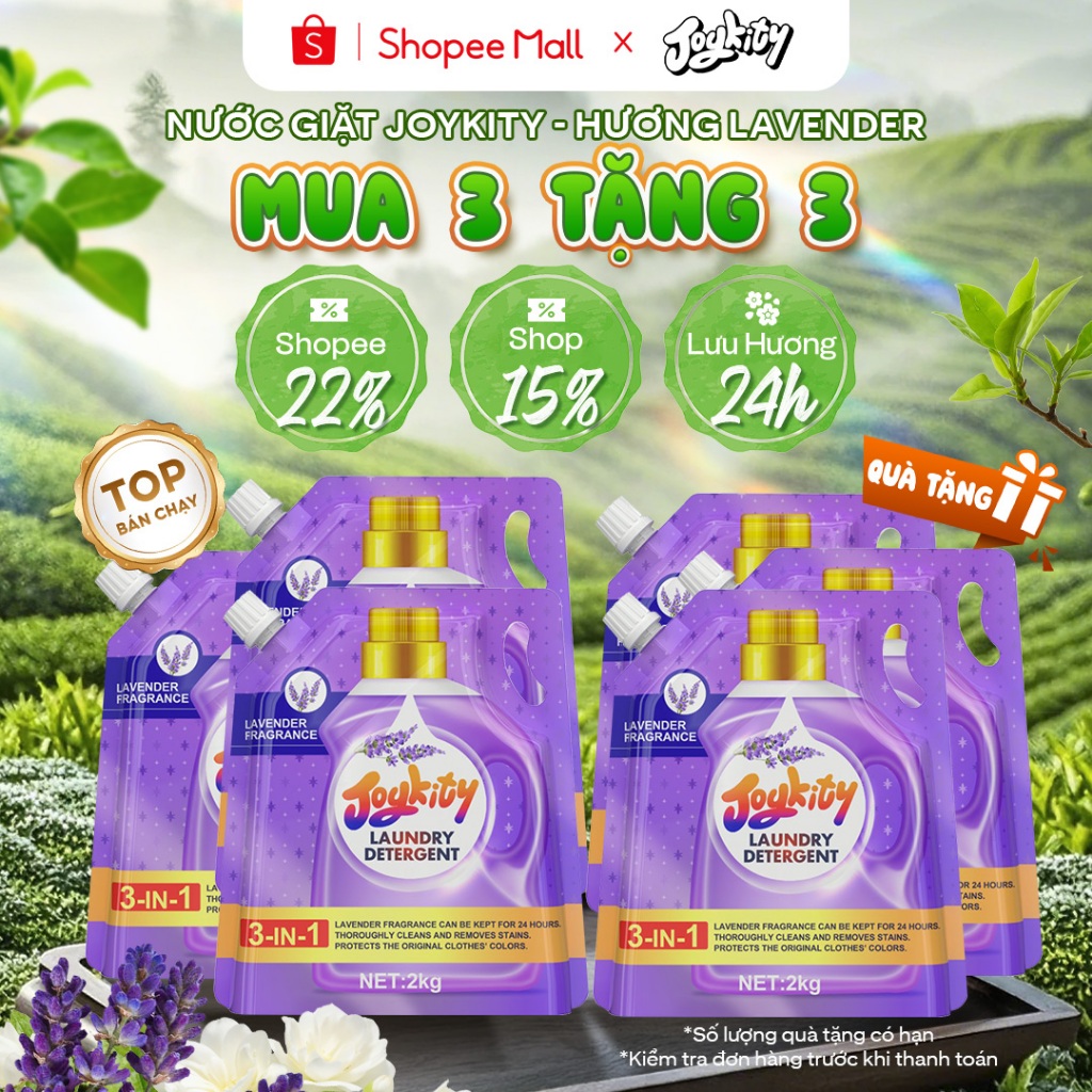 [MUA 3 TẶNG 3] Nước Giặt Joykity Hương Lavender túi 2L Dịu Nhẹ An Toàn Cho Da Lưu Hương 24 Tiếng