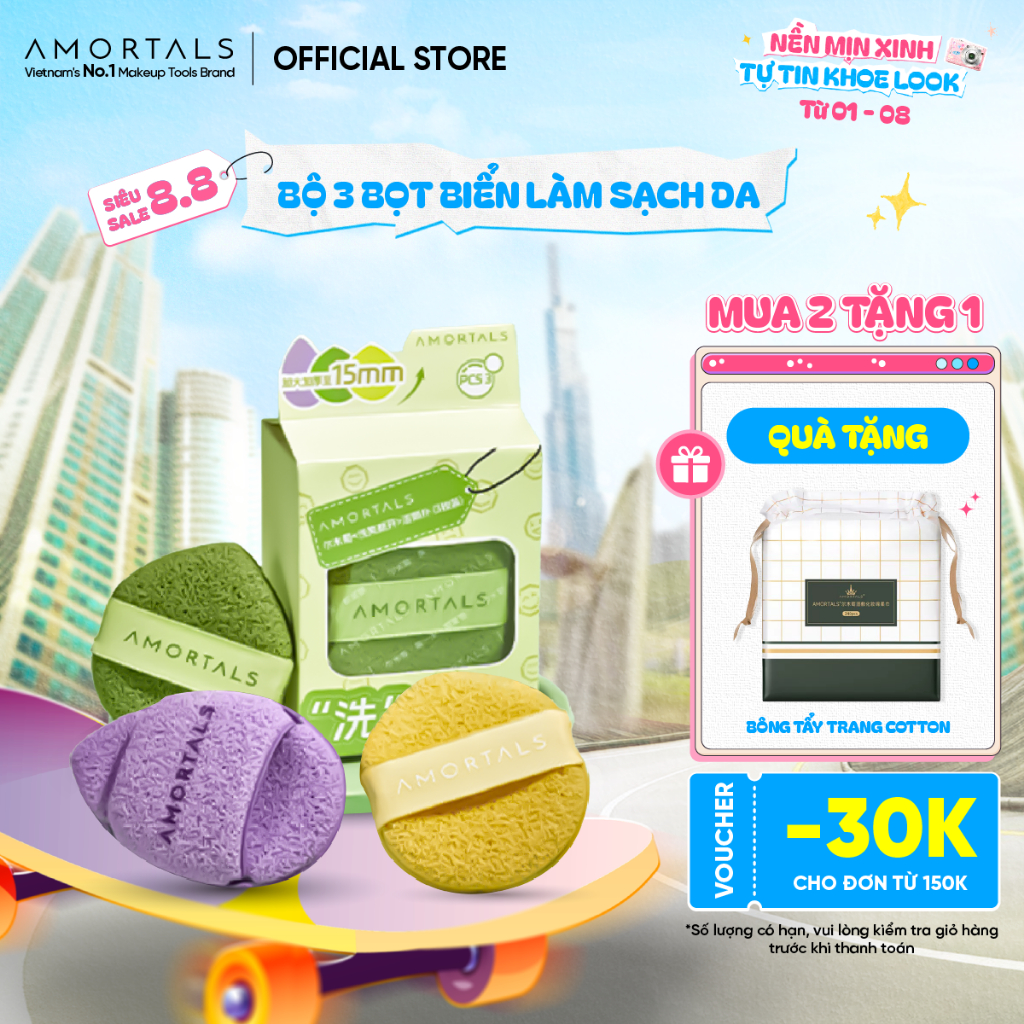 Bọt Mút Rửa Mặt Amortals Làm Sạch Sâu, Nở To Khi Gặp Nước, Dịu Nhẹ Cho Mọi Loại Da, Bọt Biển Rửa Mặt
