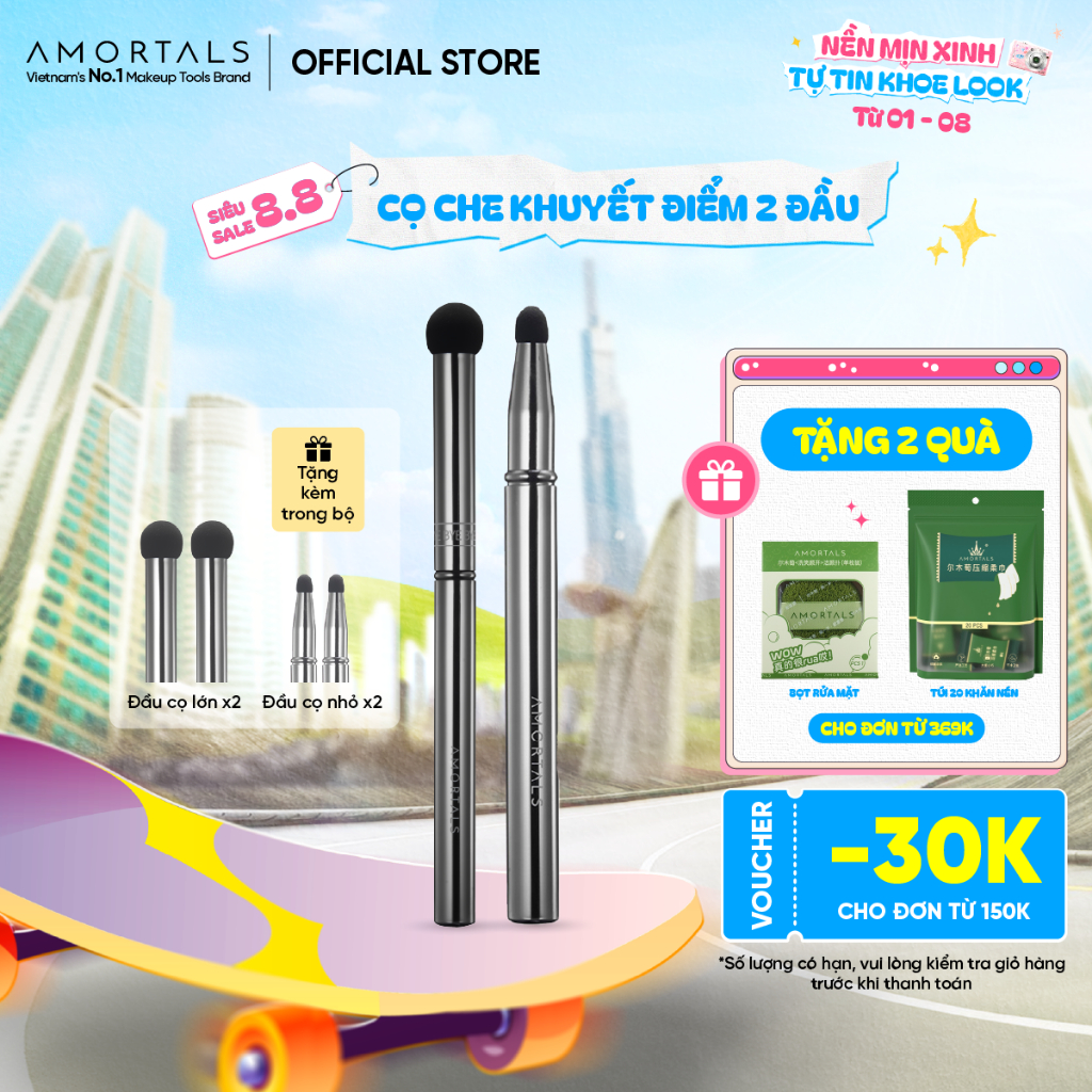Bộ Cọ Mút Che Khuyết Điểm Amortals, Nhiều Đầu Chuyên Dụng, Che Phủ Tố, Không Bám Kem, Dễ Dùng Cho Người Mới