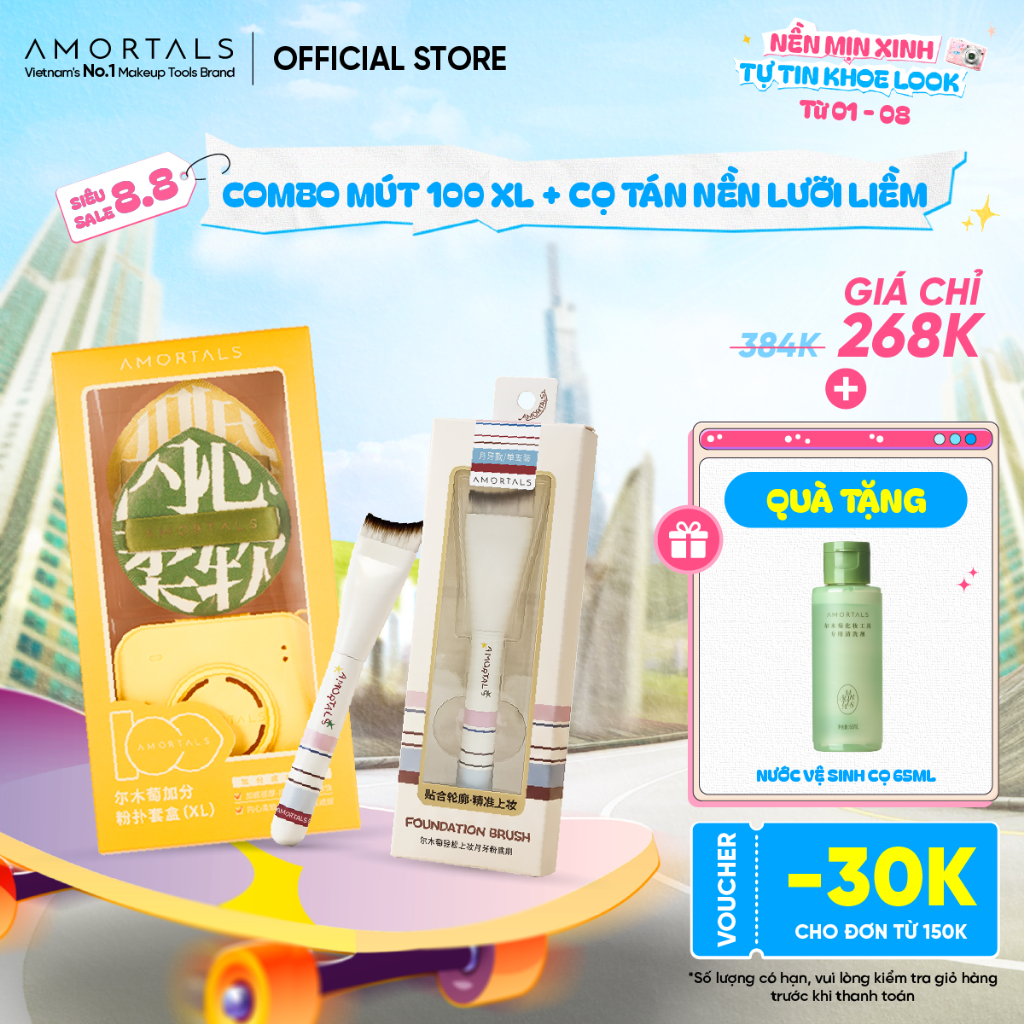 Bông Mút Trang Điểm 100 Amortals, Dày 4MM Đàn Hồi Cao, Tăng Khả Năng Che Phủ, Giúp Lớp Nền Mịn Mướt, Kèm Hộp Bảo Quản