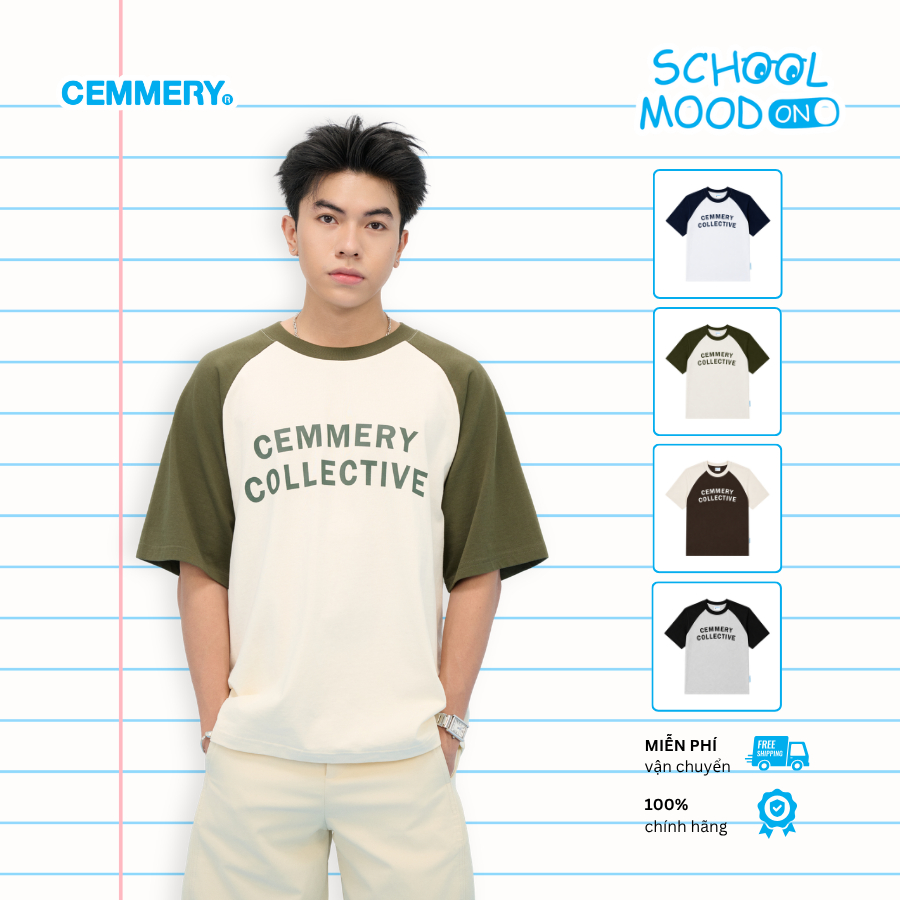 Áo Thun CEMMERY Local Brand Chính Hãng Collective Raglan Cotton 2 Chiều Oversize Logo In 4 Màu