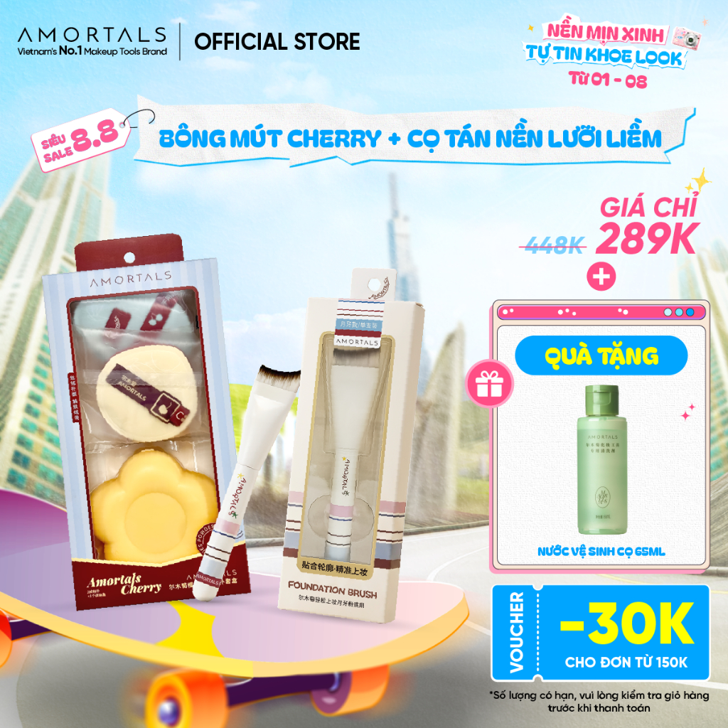 Bông Mút Trang Điểm Amortals Cherry 2 Series – Bề Mặt Nhung Mịn, Đàn Hồi, Tán Nền Nhanh, Không Hút Kem, Kèm Hộp Hoa