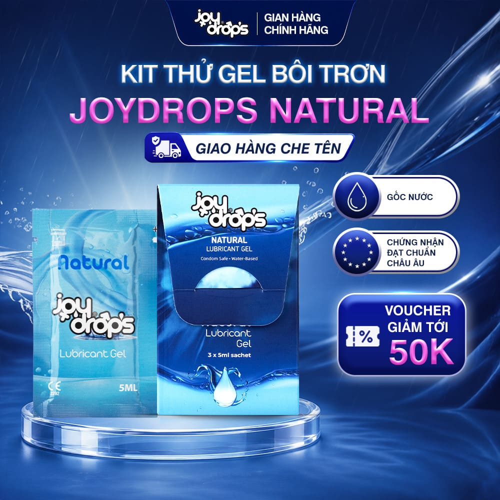 [Trải nghiệm] Gel Bôi Trơn Gốc Nước Joydrops Natural Trơn Mượt Tự Nhiên, Không Mùi, Dễ Rửa Sạch | Hộp 3 gói x 5ml