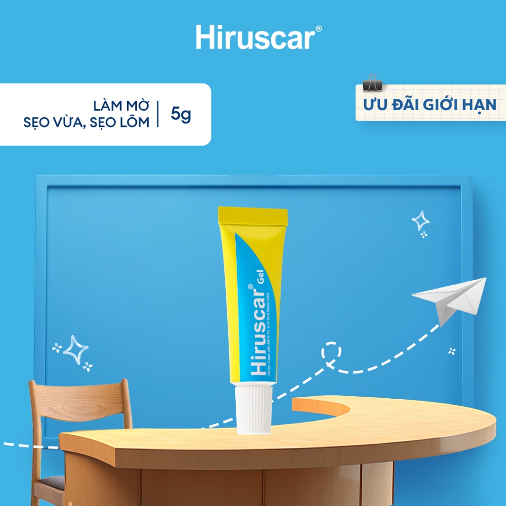 Gel cải thiện sẹo vừa, sẹo lõm, sẹo thâm Hiruscar 5g