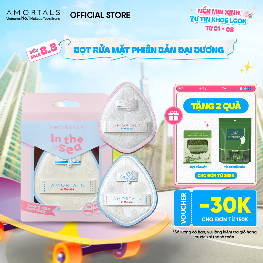 Bọt Mút Rửa Mặt Phiên Bản In The Sea 3.0 Amortals - Tẩy Trang & Làm Sạch 2in1, Siêu Mềm Mại, Làm Sạch An Toàn Cho Da