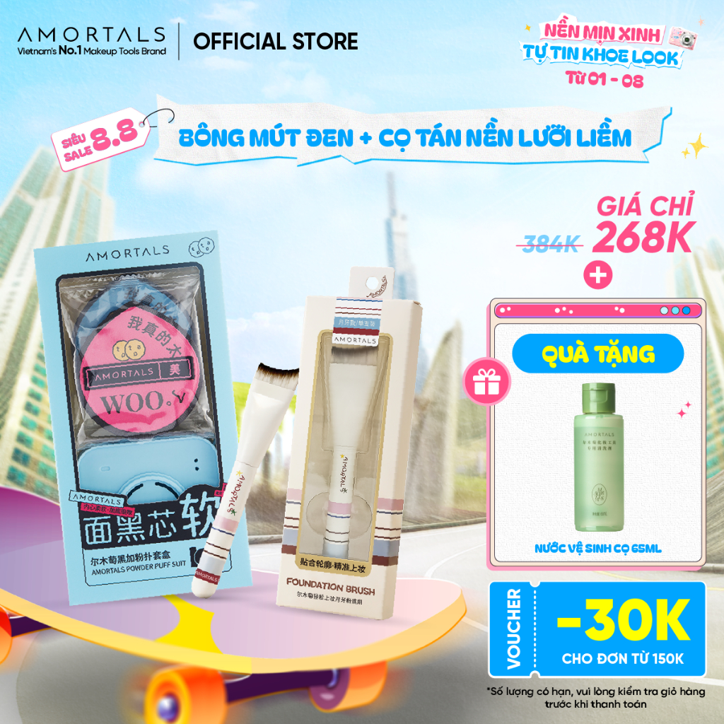 Bông Mút Trang Điểm AMORTALS Đen Cao Cấp - Đàn Hồi, Mềm Mại, Size XL, Kèm Hộp Đựng