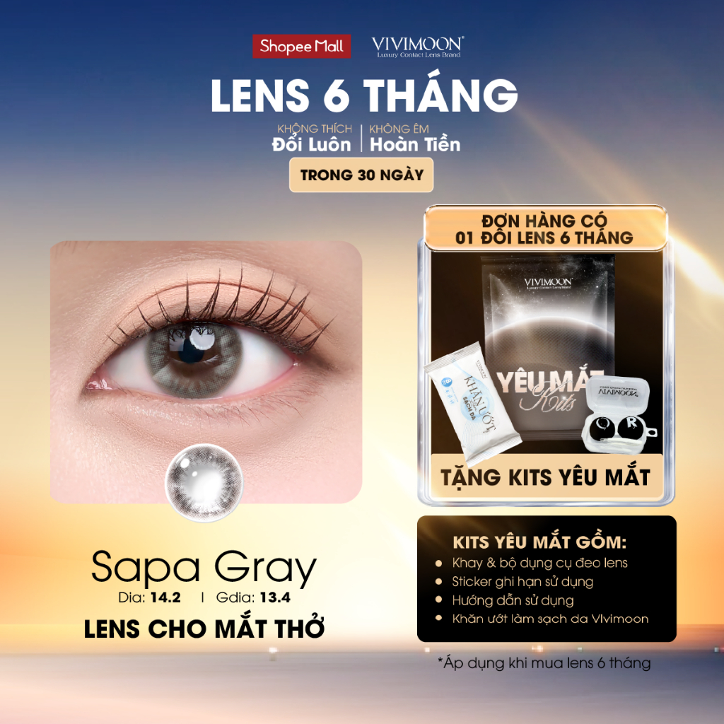 Lens cận xám đậm giãn nhẹ cho mắt thở Sapa Gray Vivimoon 6 tháng | BigBuy360 - bigbuy360.vn